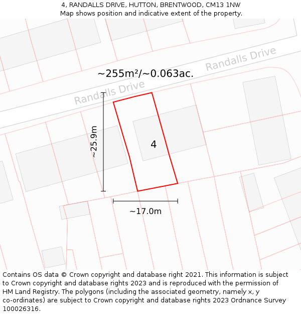 4, RANDALLS DRIVE, HUTTON, BRENTWOOD, CM13 1NW: Plot and title map