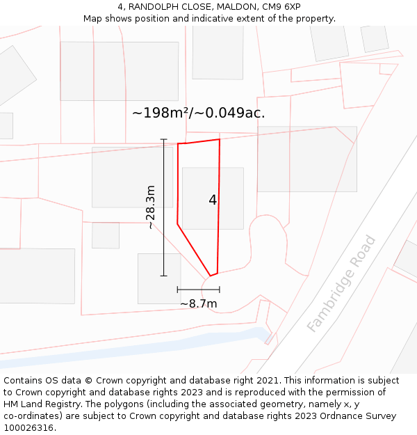 4, RANDOLPH CLOSE, MALDON, CM9 6XP: Plot and title map