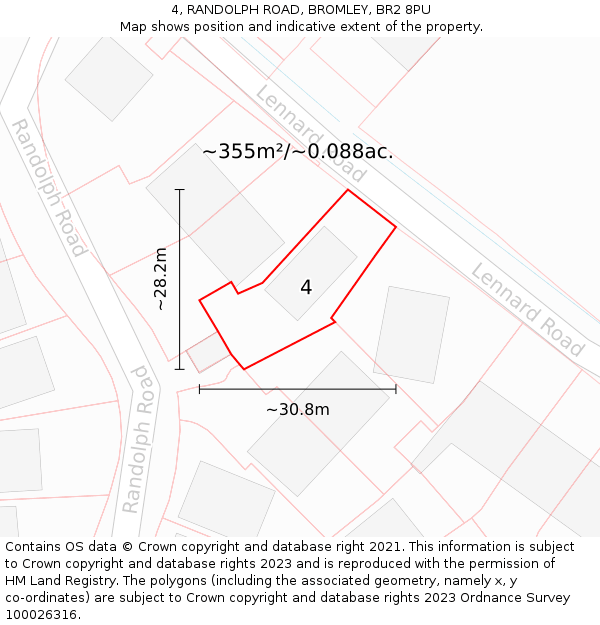 4, RANDOLPH ROAD, BROMLEY, BR2 8PU: Plot and title map