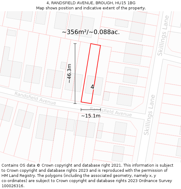 4, RANDSFIELD AVENUE, BROUGH, HU15 1BG: Plot and title map