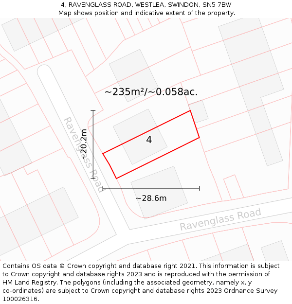 4, RAVENGLASS ROAD, WESTLEA, SWINDON, SN5 7BW: Plot and title map