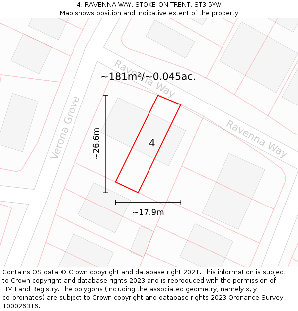 4, RAVENNA WAY, STOKE-ON-TRENT, ST3 5YW: Plot and title map