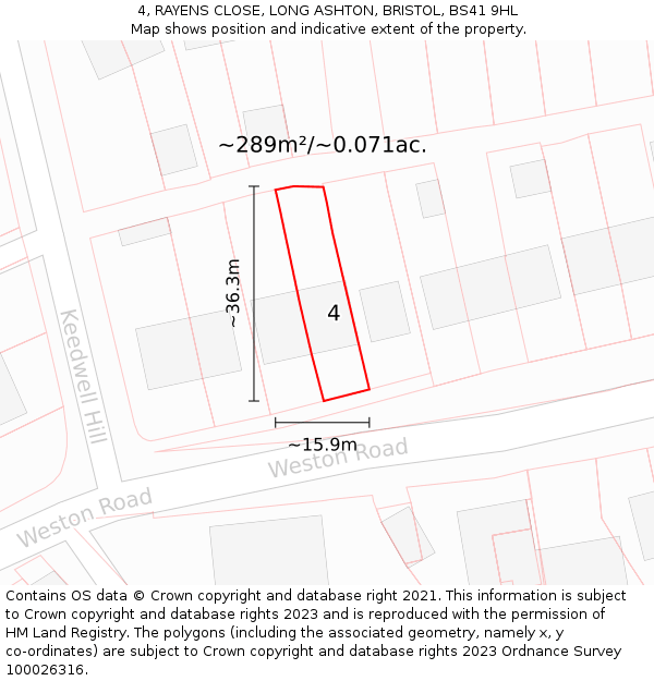 4, RAYENS CLOSE, LONG ASHTON, BRISTOL, BS41 9HL: Plot and title map