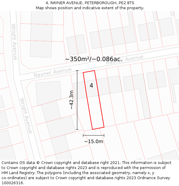 4, RAYNER AVENUE, PETERBOROUGH, PE2 8TS: Plot and title map