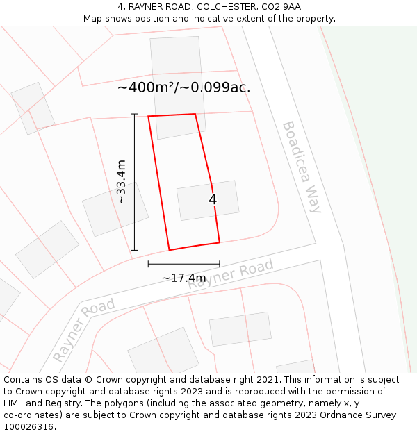 4, RAYNER ROAD, COLCHESTER, CO2 9AA: Plot and title map