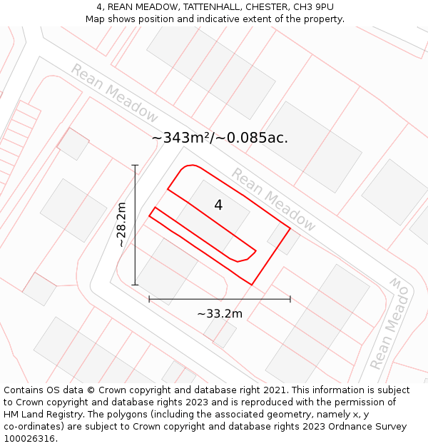 4, REAN MEADOW, TATTENHALL, CHESTER, CH3 9PU: Plot and title map