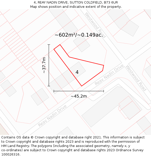 4, REAY NADIN DRIVE, SUTTON COLDFIELD, B73 6UR: Plot and title map