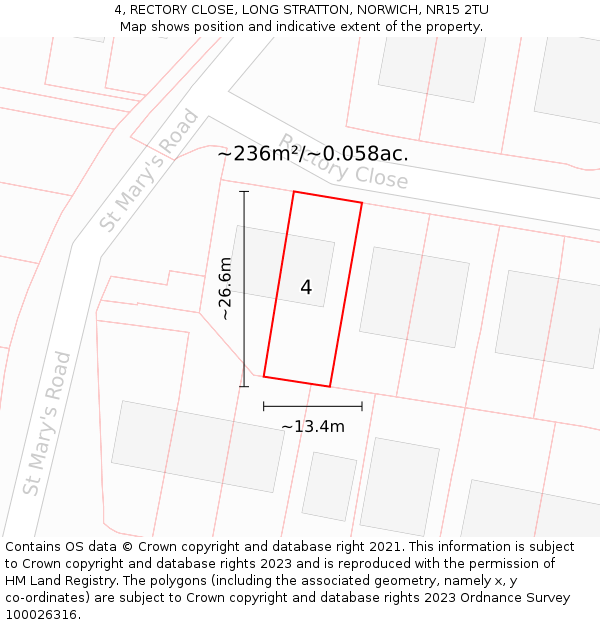 4, RECTORY CLOSE, LONG STRATTON, NORWICH, NR15 2TU: Plot and title map