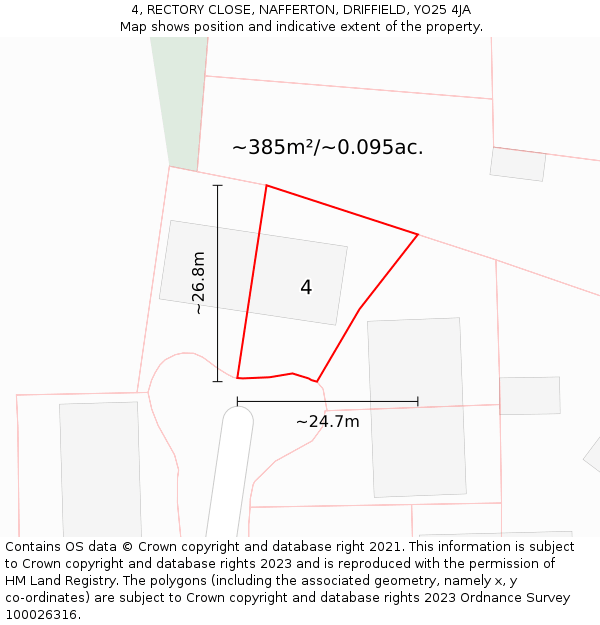 4, RECTORY CLOSE, NAFFERTON, DRIFFIELD, YO25 4JA: Plot and title map
