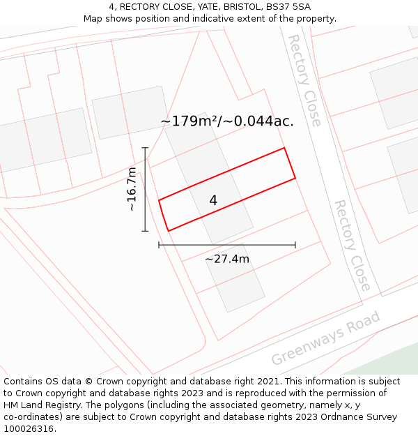 4, RECTORY CLOSE, YATE, BRISTOL, BS37 5SA: Plot and title map