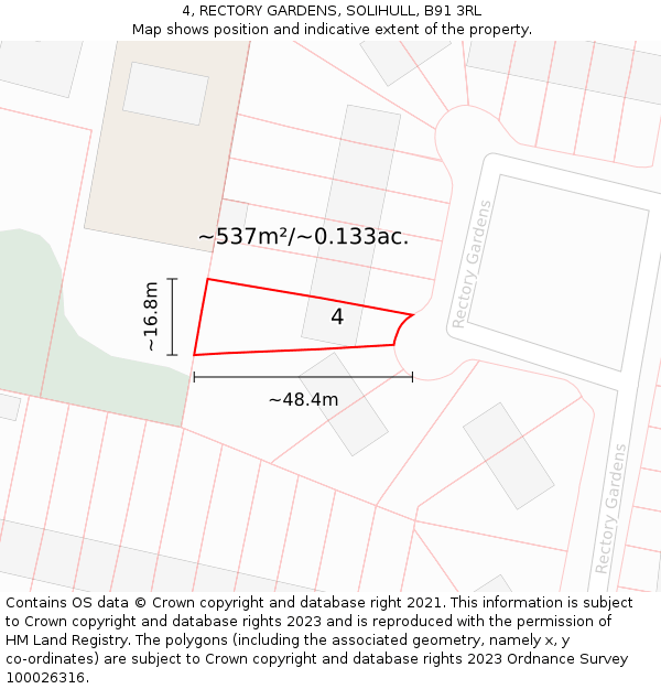 4, RECTORY GARDENS, SOLIHULL, B91 3RL: Plot and title map