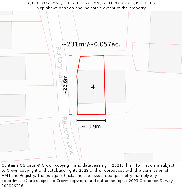 4, RECTORY LANE, GREAT ELLINGHAM, ATTLEBOROUGH, NR17 1LD: Plot and title map