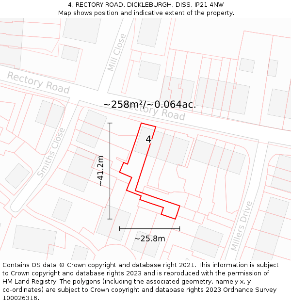 4, RECTORY ROAD, DICKLEBURGH, DISS, IP21 4NW: Plot and title map