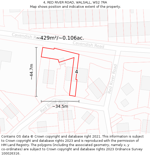 4, RED RIVER ROAD, WALSALL, WS2 7RA: Plot and title map