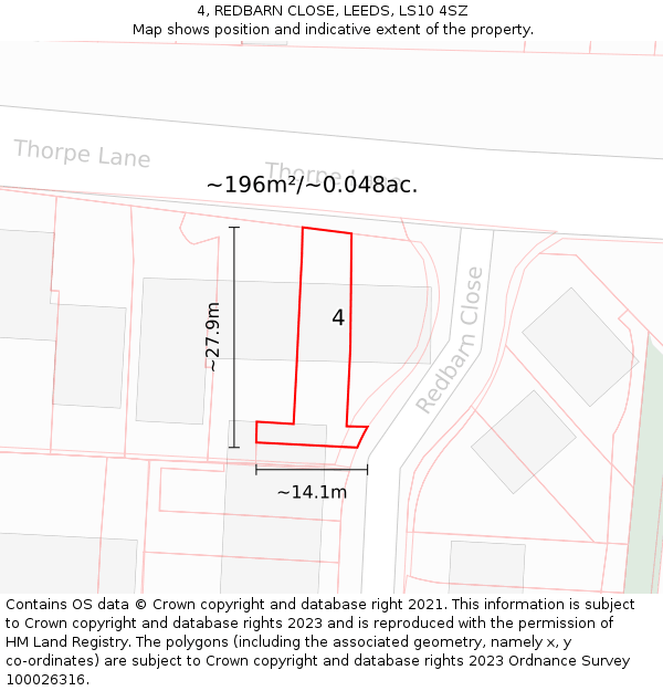 4, REDBARN CLOSE, LEEDS, LS10 4SZ: Plot and title map