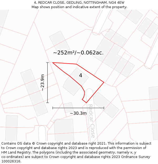4, REDCAR CLOSE, GEDLING, NOTTINGHAM, NG4 4EW: Plot and title map