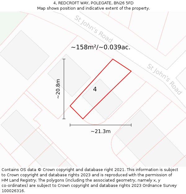 4, REDCROFT WAY, POLEGATE, BN26 5FD: Plot and title map