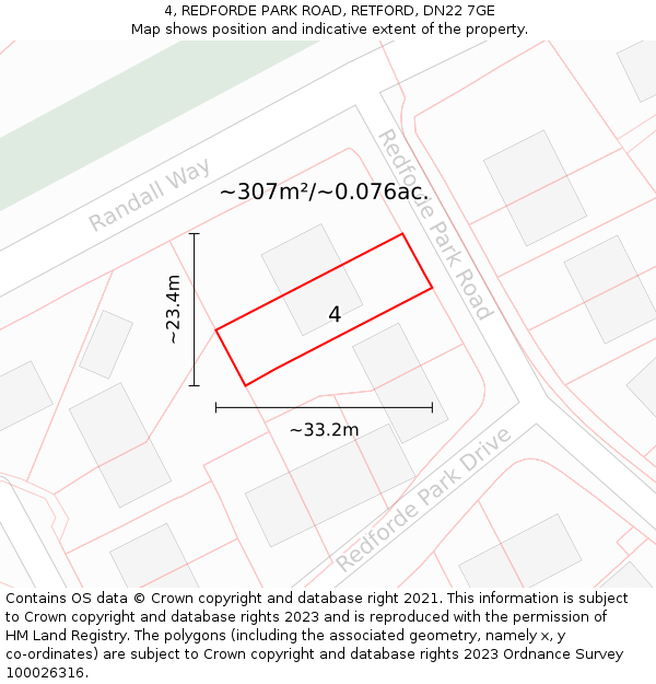 4, REDFORDE PARK ROAD, RETFORD, DN22 7GE: Plot and title map