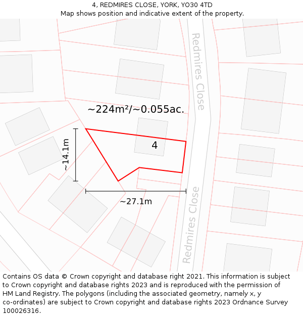 4, REDMIRES CLOSE, YORK, YO30 4TD: Plot and title map