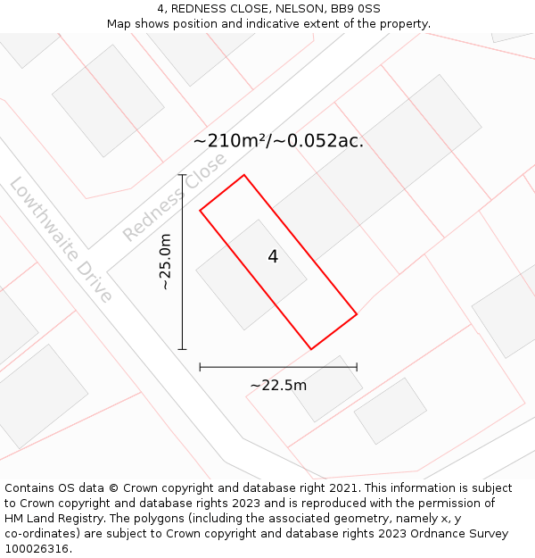 4, REDNESS CLOSE, NELSON, BB9 0SS: Plot and title map