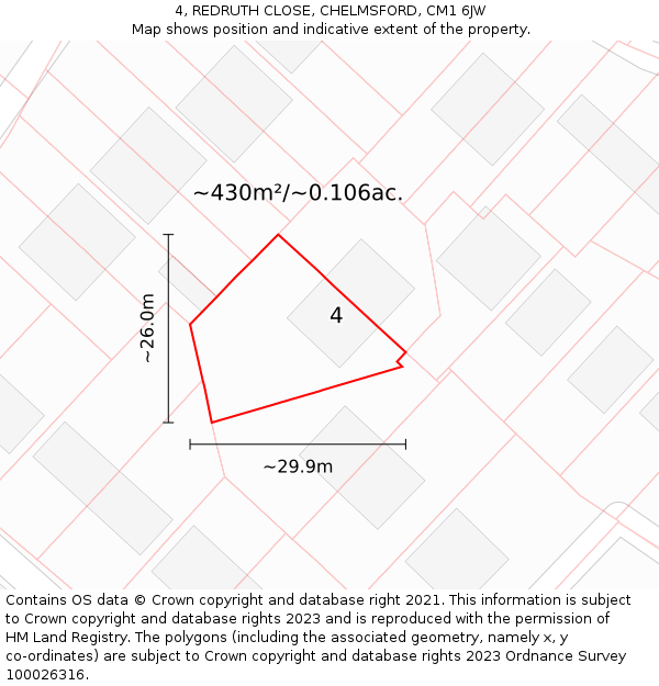 4, REDRUTH CLOSE, CHELMSFORD, CM1 6JW: Plot and title map