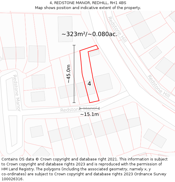 4, REDSTONE MANOR, REDHILL, RH1 4BS: Plot and title map