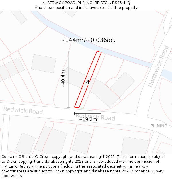 4, REDWICK ROAD, PILNING, BRISTOL, BS35 4LQ: Plot and title map