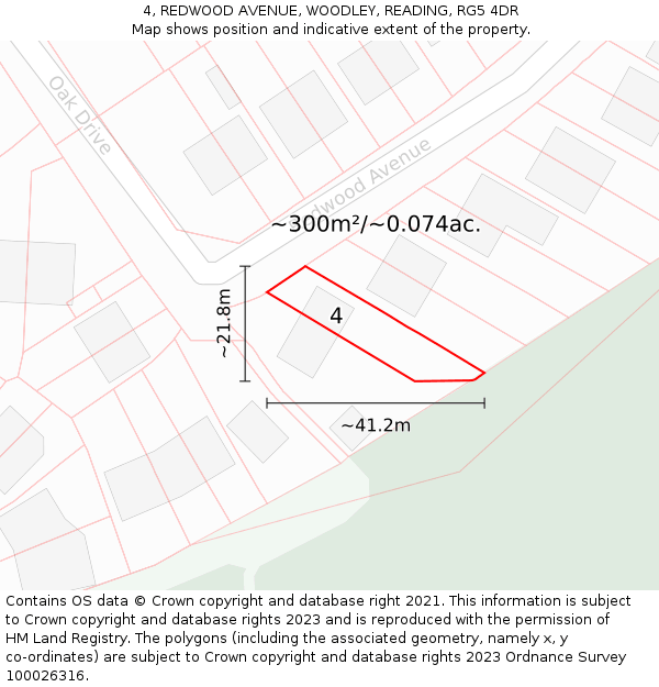 4, REDWOOD AVENUE, WOODLEY, READING, RG5 4DR: Plot and title map