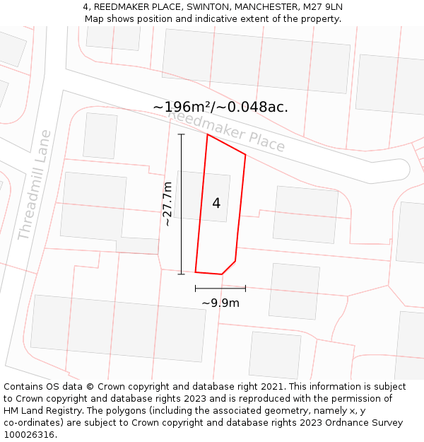 4, REEDMAKER PLACE, SWINTON, MANCHESTER, M27 9LN: Plot and title map