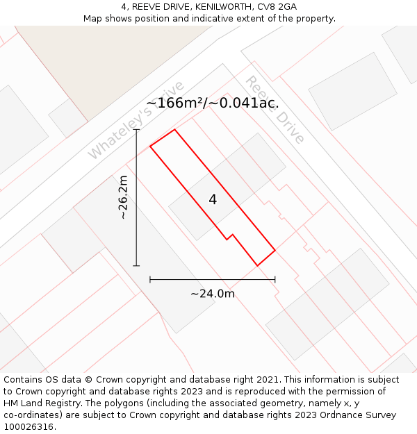 4, REEVE DRIVE, KENILWORTH, CV8 2GA: Plot and title map