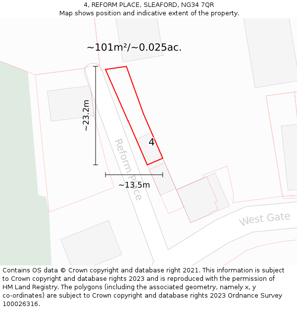 4, REFORM PLACE, SLEAFORD, NG34 7QR: Plot and title map
