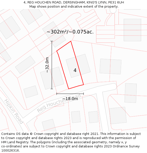 4, REG HOUCHEN ROAD, DERSINGHAM, KING'S LYNN, PE31 6UH: Plot and title map