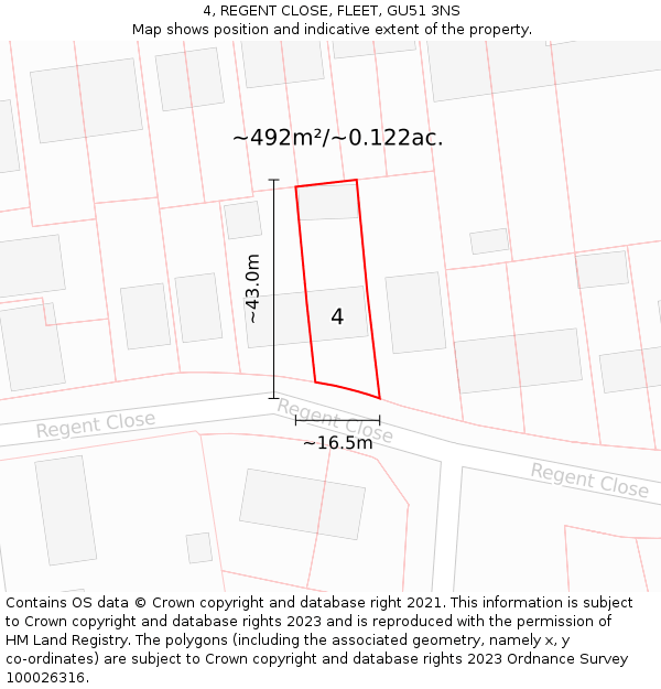 4, REGENT CLOSE, FLEET, GU51 3NS: Plot and title map