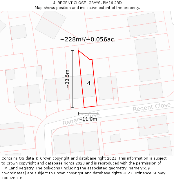 4, REGENT CLOSE, GRAYS, RM16 2RD: Plot and title map