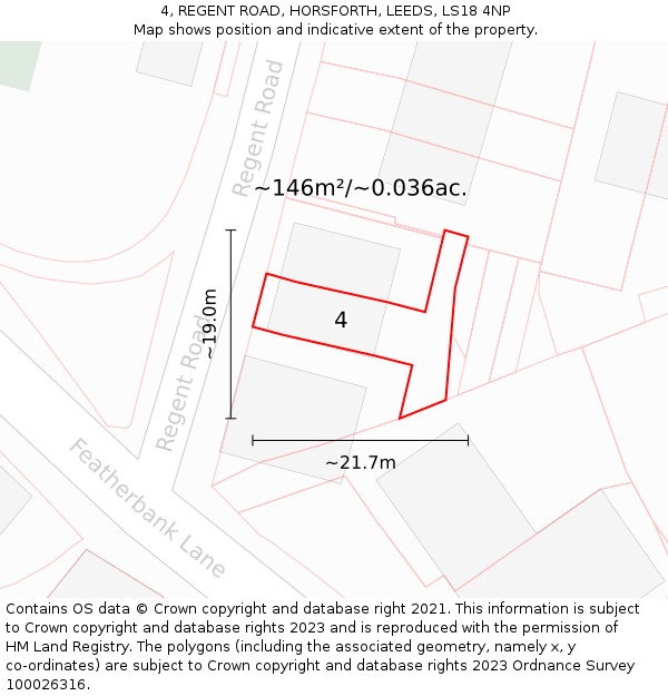 4, REGENT ROAD, HORSFORTH, LEEDS, LS18 4NP: Plot and title map