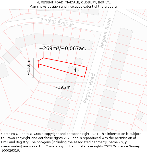 4, REGENT ROAD, TIVIDALE, OLDBURY, B69 1TL: Plot and title map