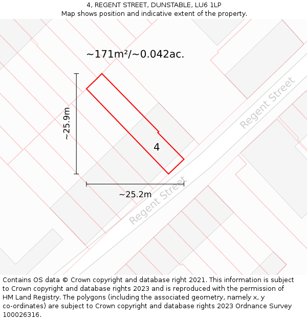 4, REGENT STREET, DUNSTABLE, LU6 1LP: Plot and title map