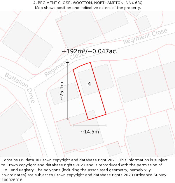 4, REGIMENT CLOSE, WOOTTON, NORTHAMPTON, NN4 6RQ: Plot and title map