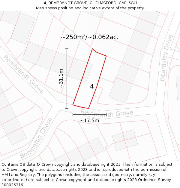 4, REMBRANDT GROVE, CHELMSFORD, CM1 6GH: Plot and title map