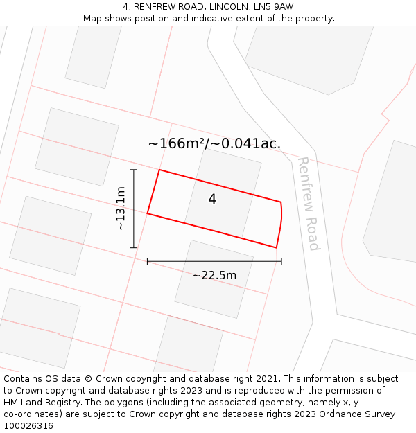 4, RENFREW ROAD, LINCOLN, LN5 9AW: Plot and title map