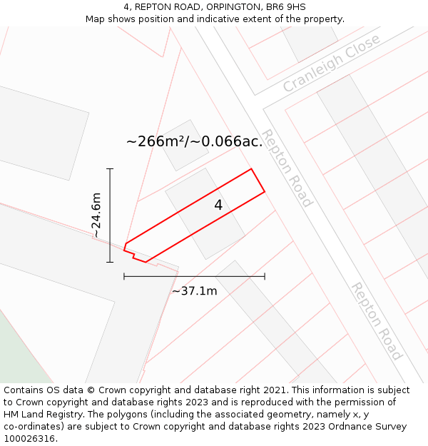 4, REPTON ROAD, ORPINGTON, BR6 9HS: Plot and title map