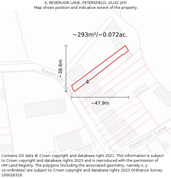 4, RESERVOIR LANE, PETERSFIELD, GU32 2HY: Plot and title map