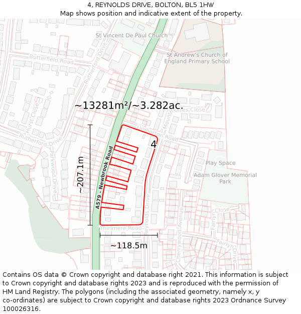 4, REYNOLDS DRIVE, BOLTON, BL5 1HW: Plot and title map