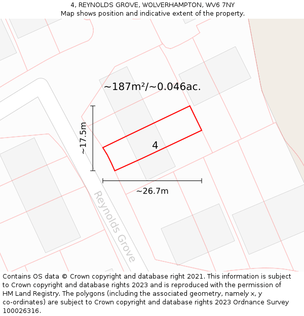 4, REYNOLDS GROVE, WOLVERHAMPTON, WV6 7NY: Plot and title map