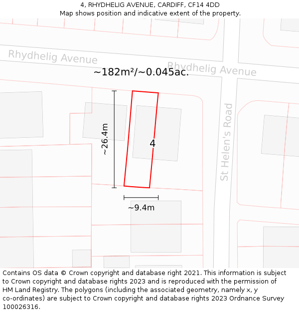 4, RHYDHELIG AVENUE, CARDIFF, CF14 4DD: Plot and title map