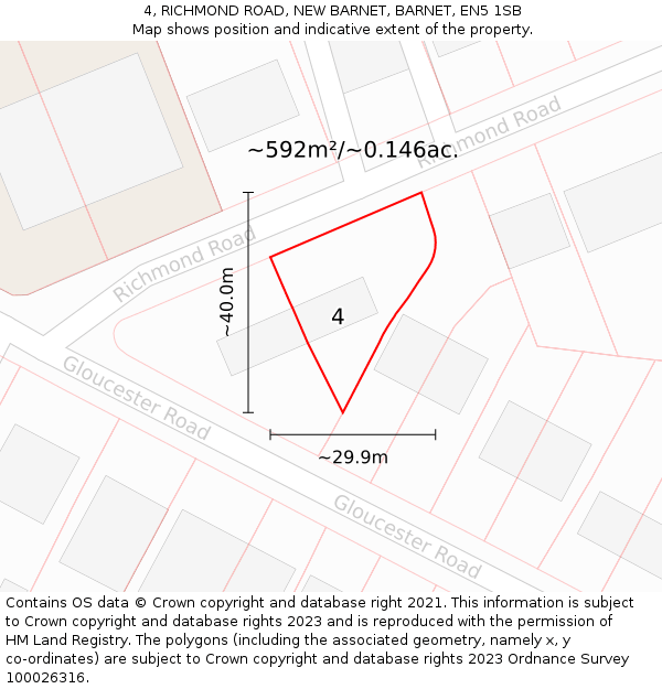 4, RICHMOND ROAD, NEW BARNET, BARNET, EN5 1SB: Plot and title map