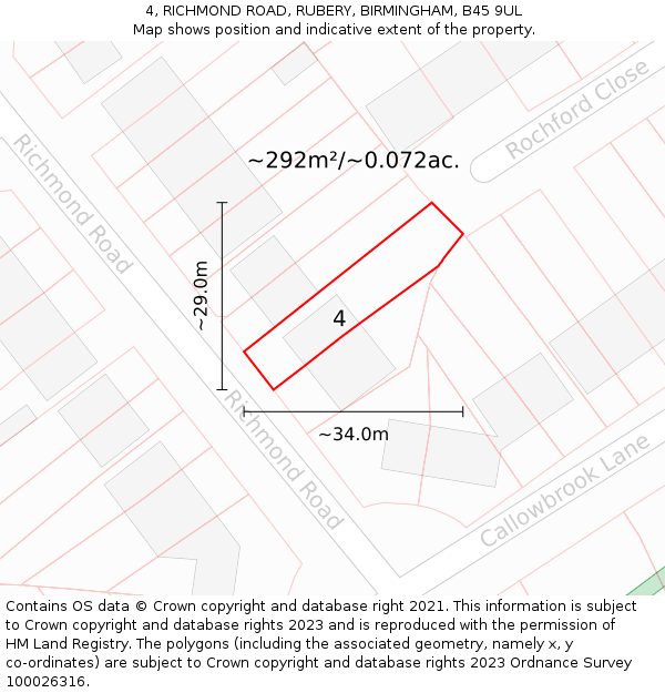 4, RICHMOND ROAD, RUBERY, BIRMINGHAM, B45 9UL: Plot and title map