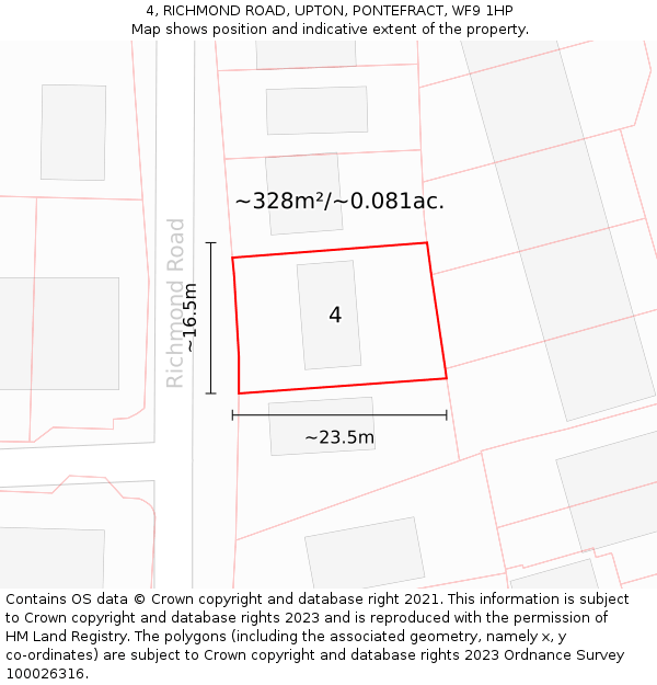 4, RICHMOND ROAD, UPTON, PONTEFRACT, WF9 1HP: Plot and title map