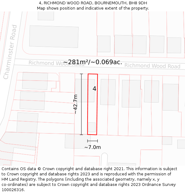 4, RICHMOND WOOD ROAD, BOURNEMOUTH, BH8 9DH: Plot and title map