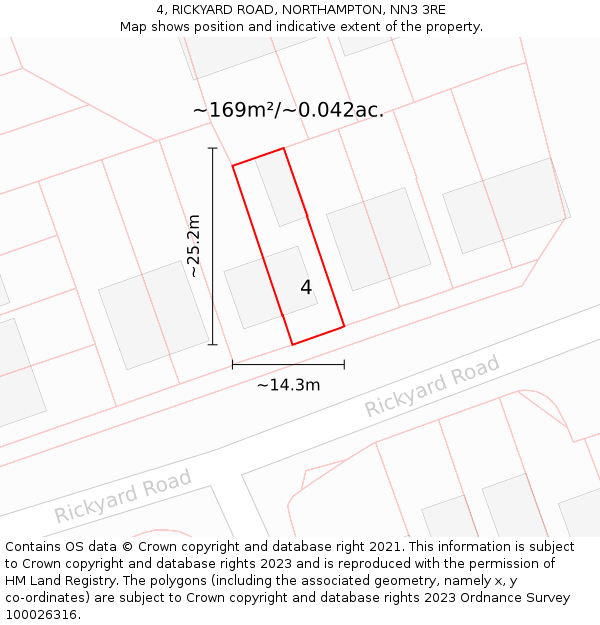 4, RICKYARD ROAD, NORTHAMPTON, NN3 3RE: Plot and title map